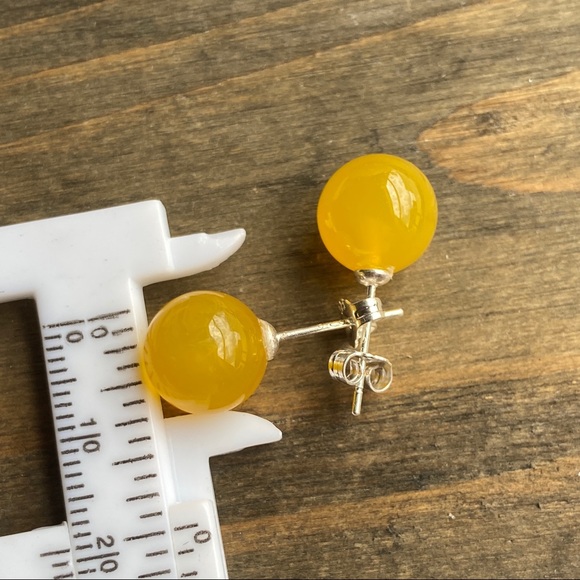 YELLOW JADE BIG 9 MM STERLING SILVER STUDS - Picture 2 of 4